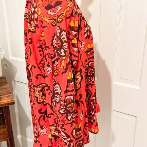 Cara Cara Luxe Bohemian Cotton Floral Red Women's PeasantTop Sz L - Picture 5 of 11